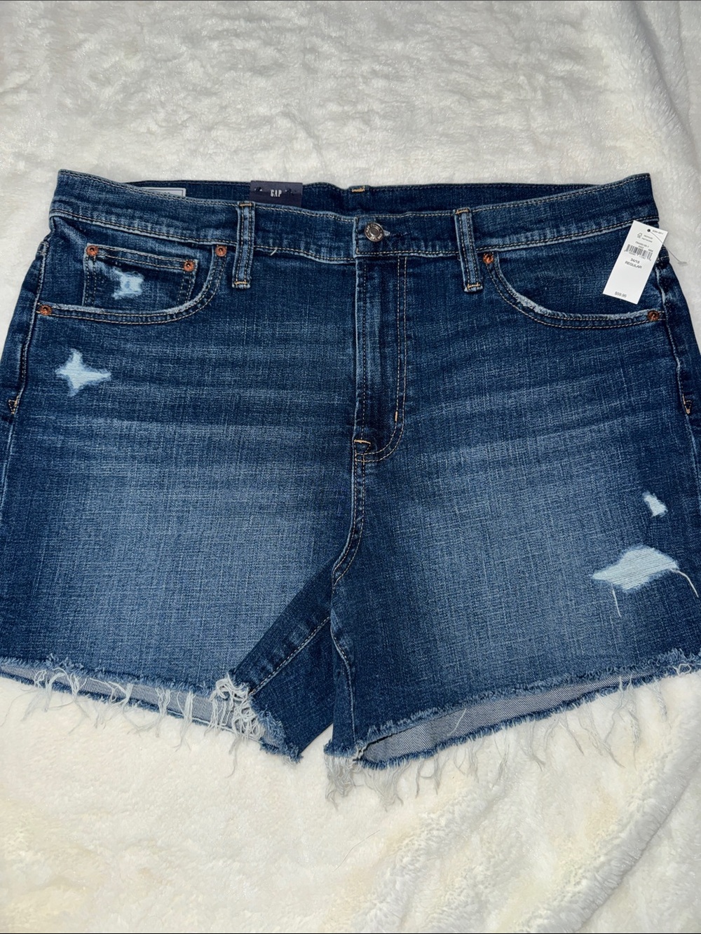 GAP Medium Blue Distressed Frayed Hem Denim Shorts